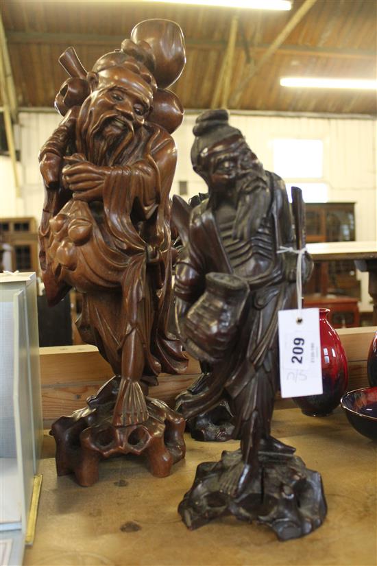 Three Chinese wood figures